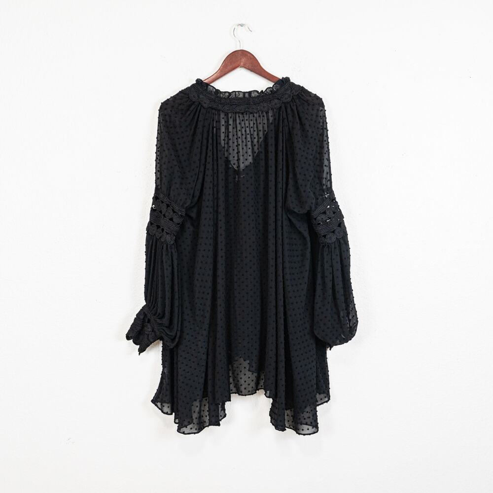 SHONA JOY Black swiss dot sheer Mini Dress Lace trim size 8 US - Picture 11 of 11